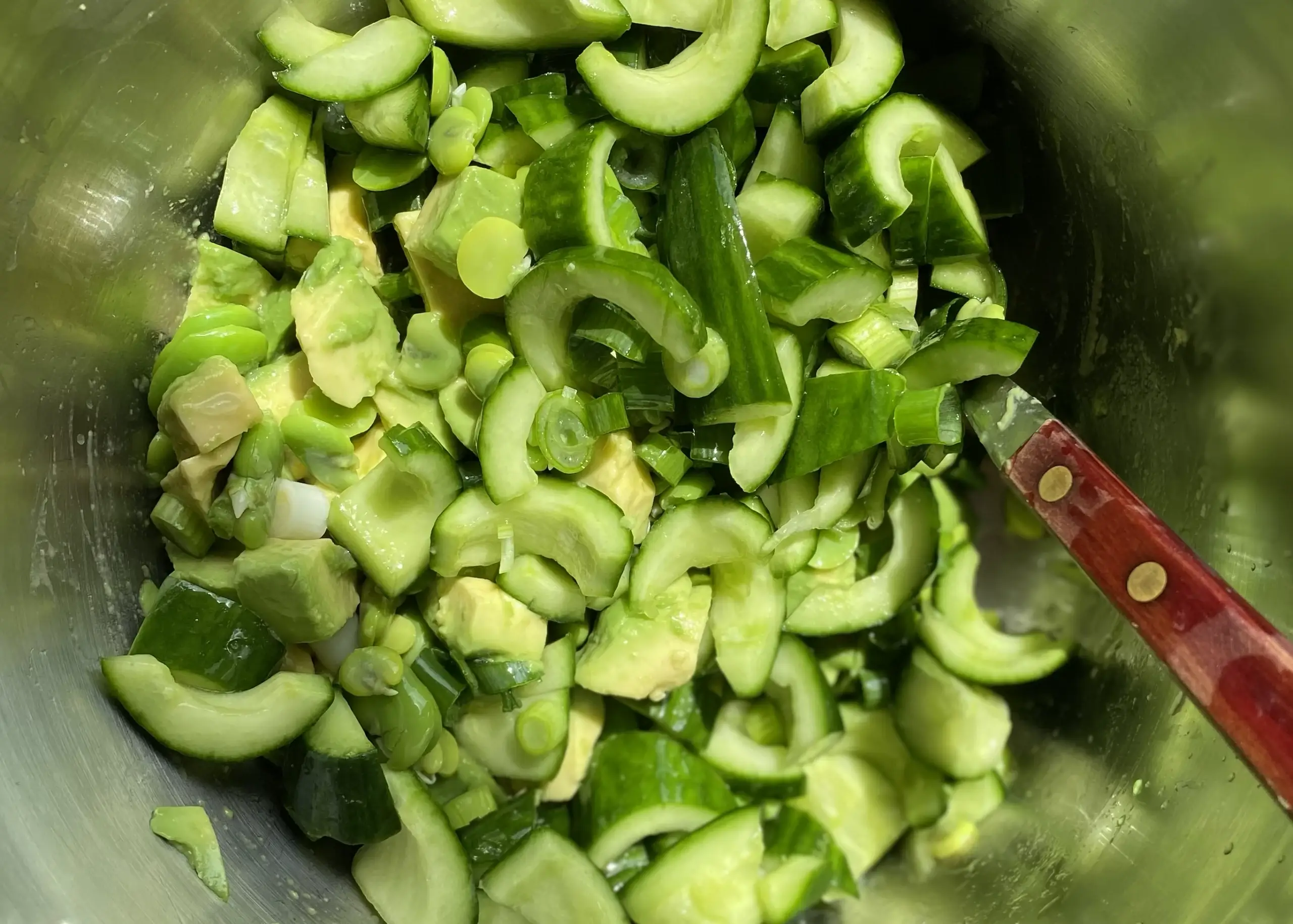 Avocado, cucumber and broad bean salad