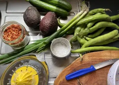 Avocado, cucumber and broad bean salad