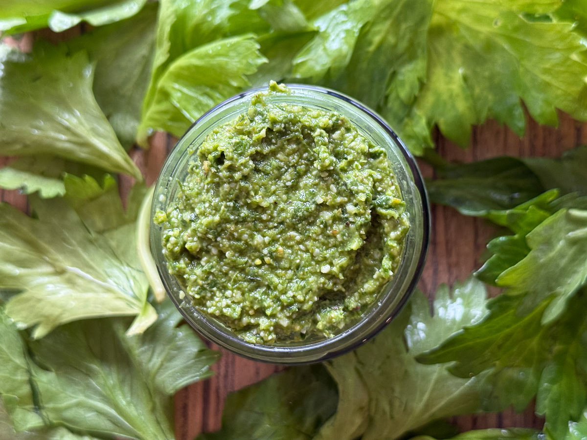 Samantha Cross-6 - CERES Fair Food Celery leaf pesto, looking from top, by Samantha Cross